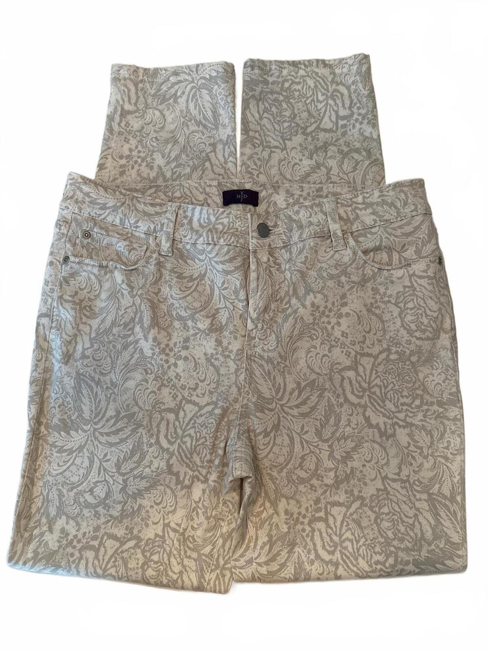 NYDJ Grey and White Floral Paisley Pants 12